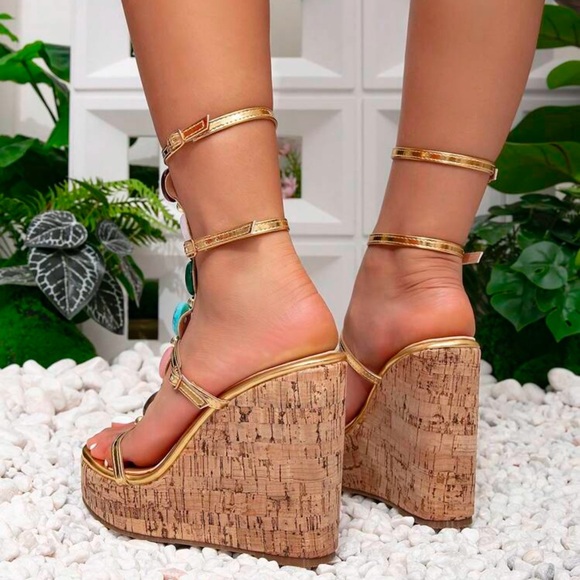 Rebellious Rose Gold Wedge Shoes - Picture 2 of 4